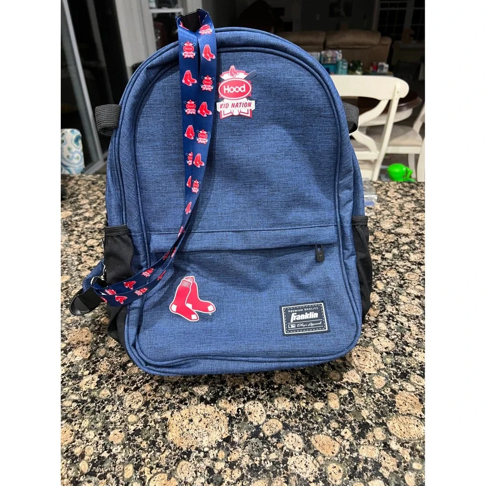Franklin Boston Red Sox Hood Kid Nation Backpack Blue Heathered Lanyard 15in